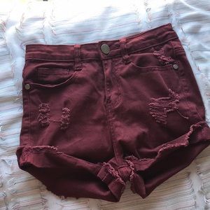 Distressed Maroon Shorts